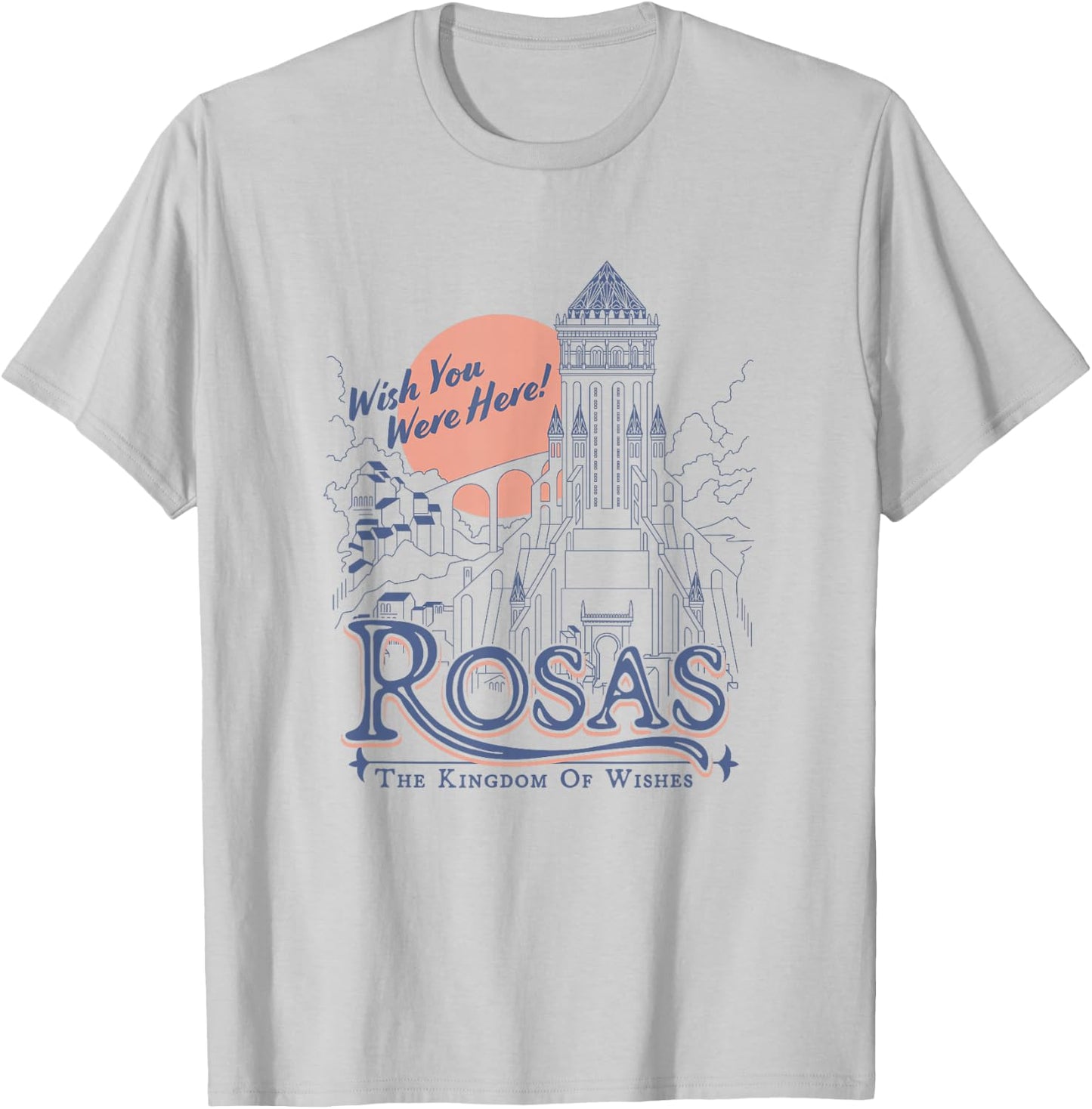 Disney Wish Rosas Wish You Were Here Travel Poster Line Art T-Shirt - T-Shirt | Ash