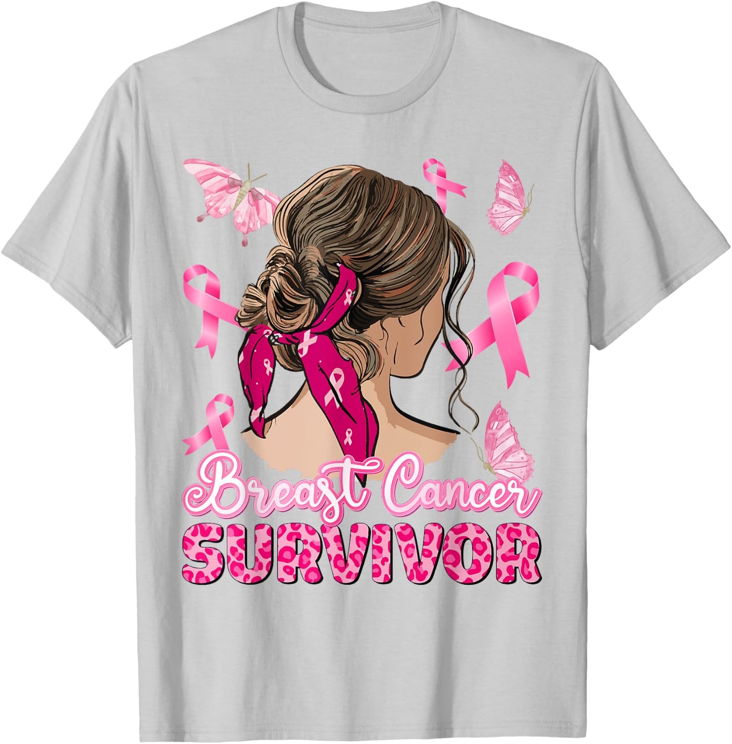 Breast Cancer Awareness Pink Ribbon Survivor Breast Cancer T-Shirt - T-Shirt | Ash