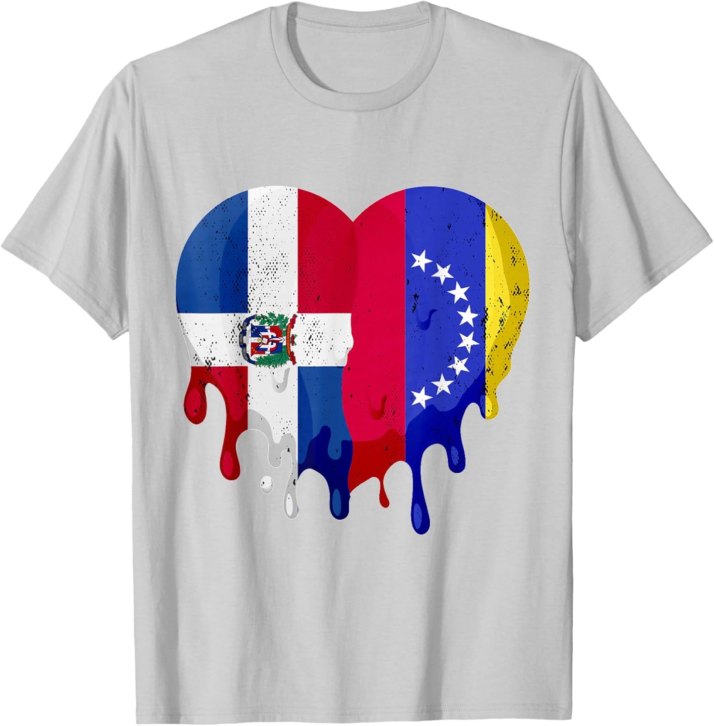 Dominican Republic Venezuela Flag Heart Citizen Patriot T-Shirt - T-Shirt | Ash
