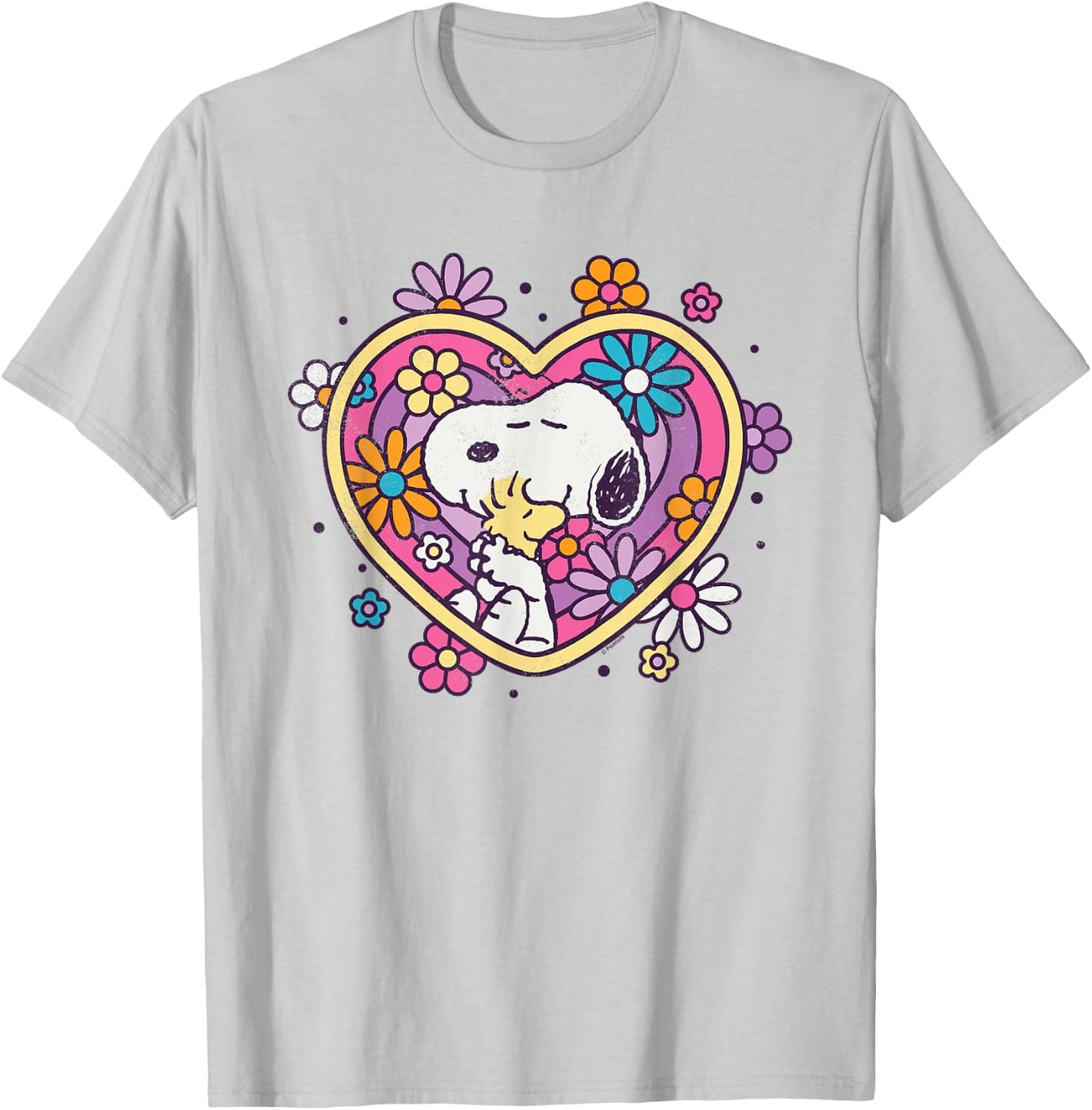 Peanuts - Hug Heart Flowers T-Shirt - T-Shirt | Ash