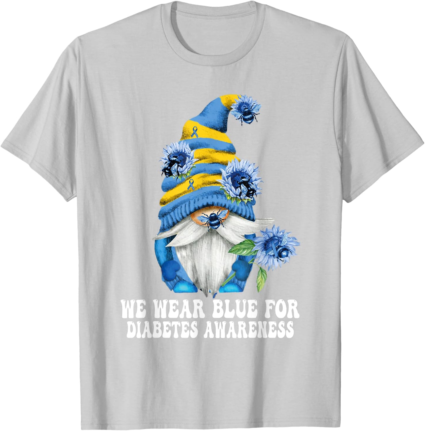 In November We Wear Blue Gnome Diabetes Awareness Month T-Shirt - T-Shirt | Ash