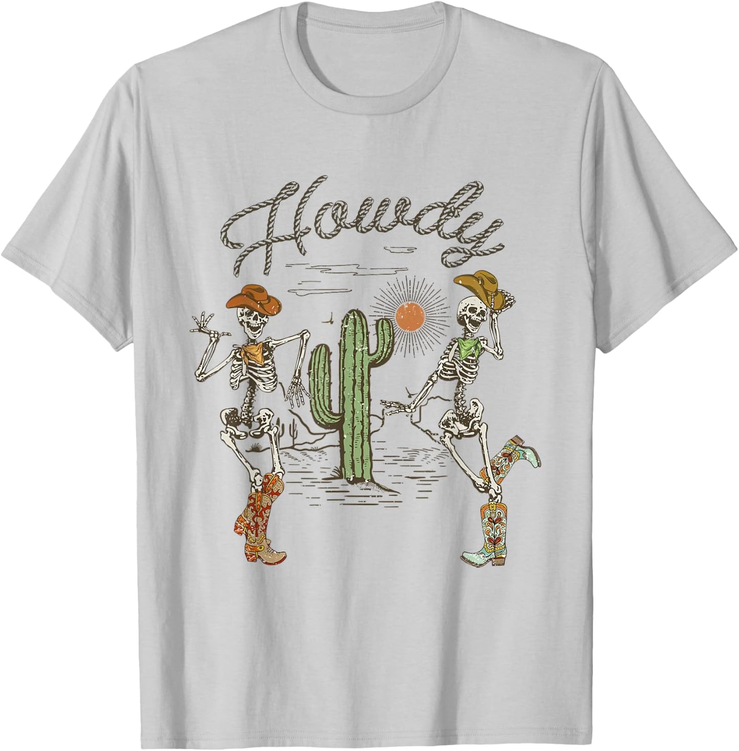 Skeleton Dancing Howdy Skeleton Cowboy Boots Hat T-Shirt - T-Shirt | Ash