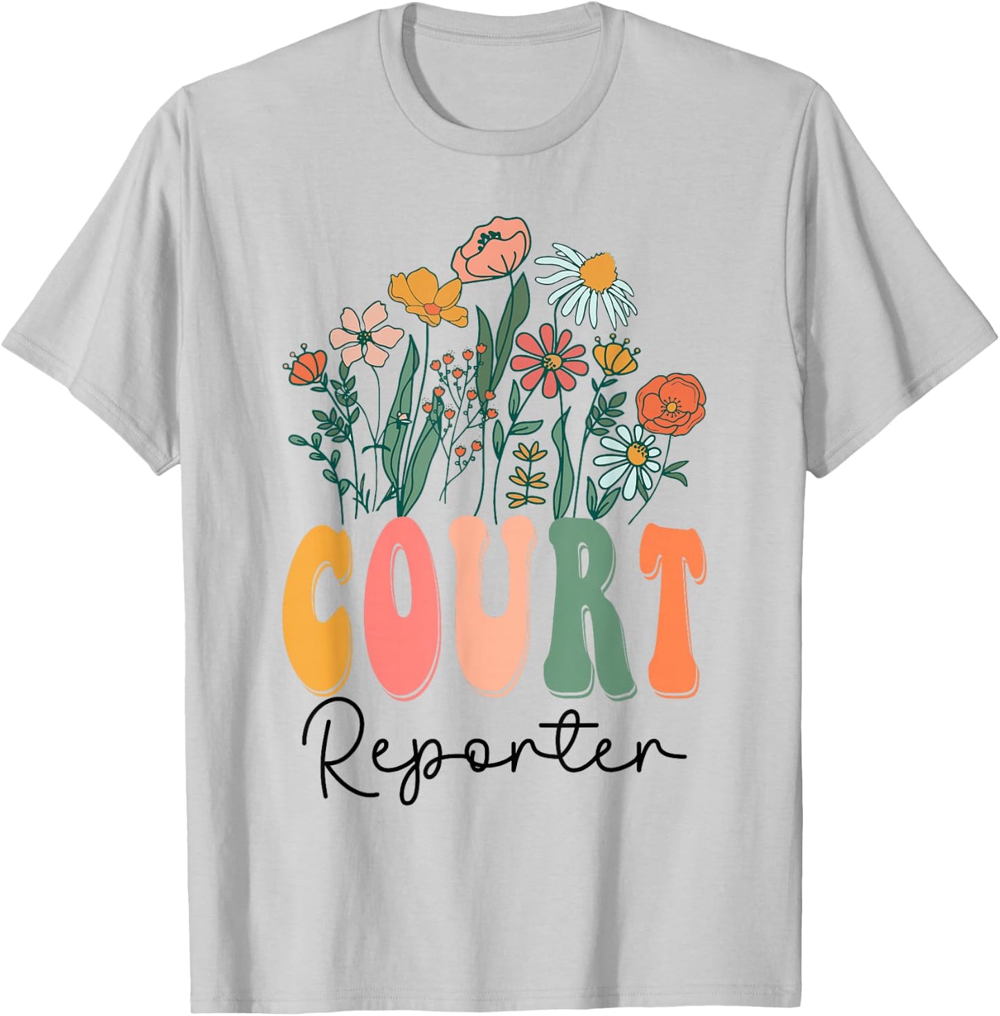 Retro Groovy floral Court Reporter Wildflower T-Shirt - T-Shirt | Ash