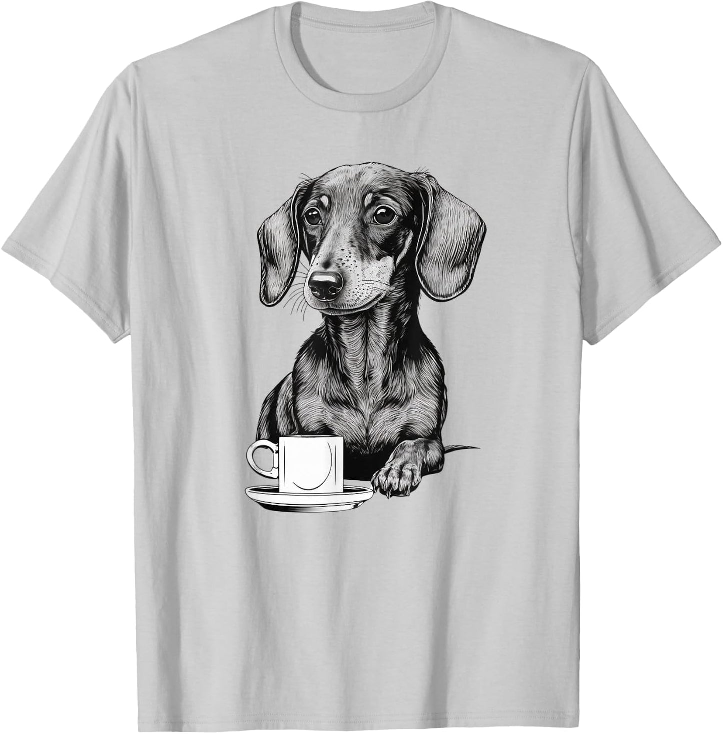 Dachshund Puppy Wiener with Coffee T-Shirt - T-Shirt | Ash