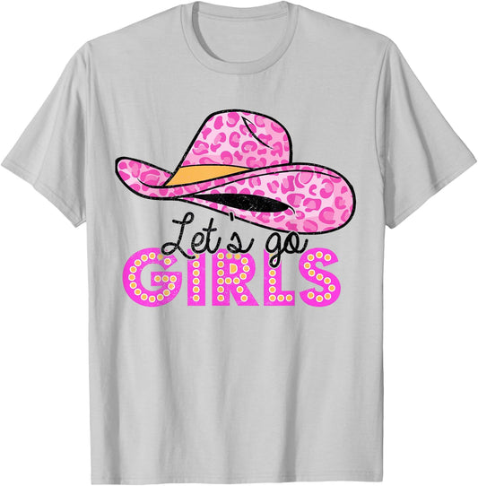 Leopard Cowboy Hat Let's Go Cowgirls Girls Western Country T-Shirt - T-Shirt | Ash