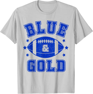 On Gameday Football We Wear Blue And Gold School Spirit T-Shirt - T-Shirt | Ash