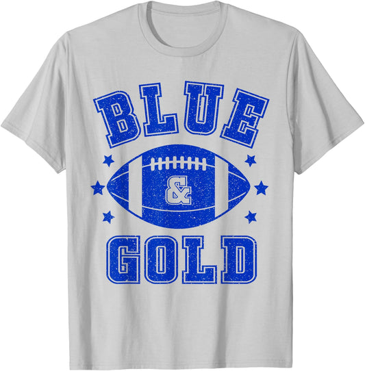 On Gameday Football We Wear Blue And Gold School Spirit T-Shirt - T-Shirt | Ash