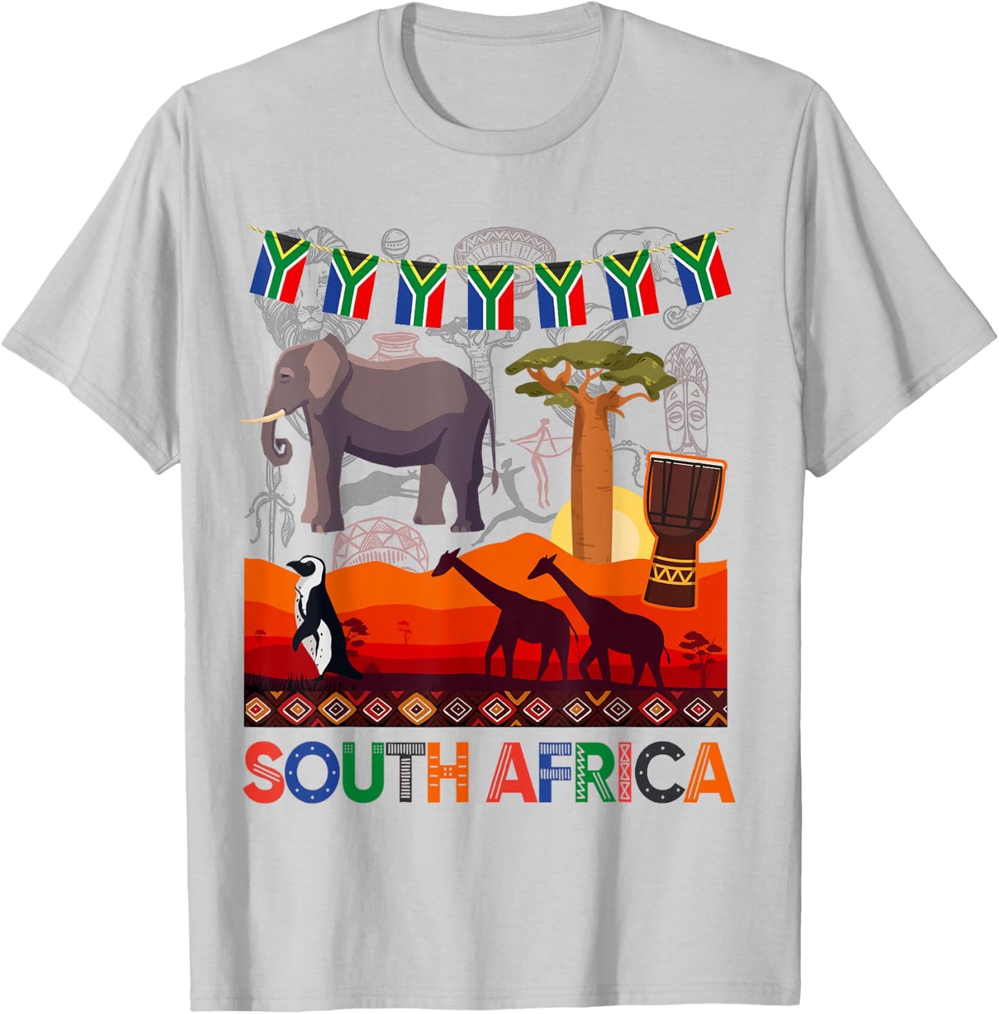 South Africa Ideas Kids With Elephant & South African Flag T-Shirt - T-Shirt | Ash
