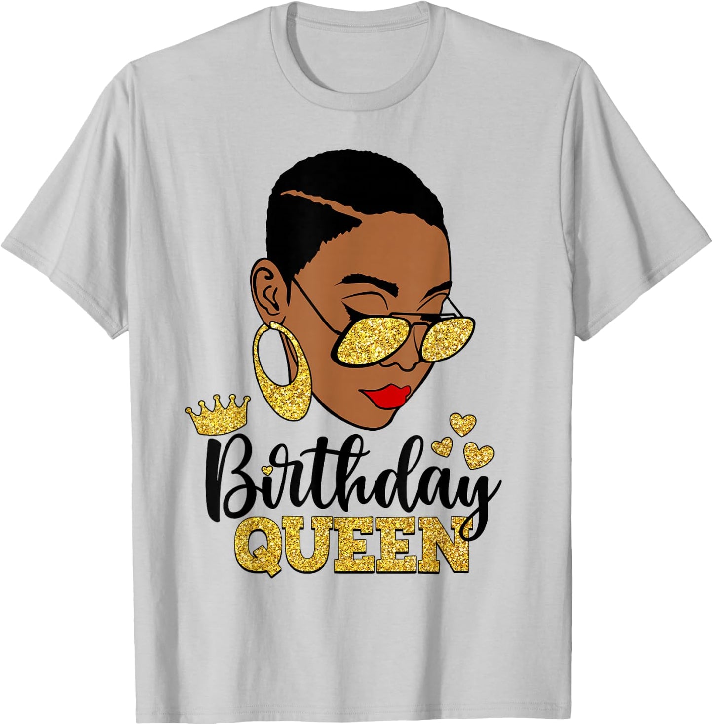 Birthday Queen Short Hair African American Black Woman T-Shirt - T-Shirt | Ash