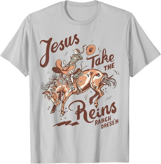 Jesus Take The Reins Vintage Cowboy T-Shirt - T-Shirt | Ash