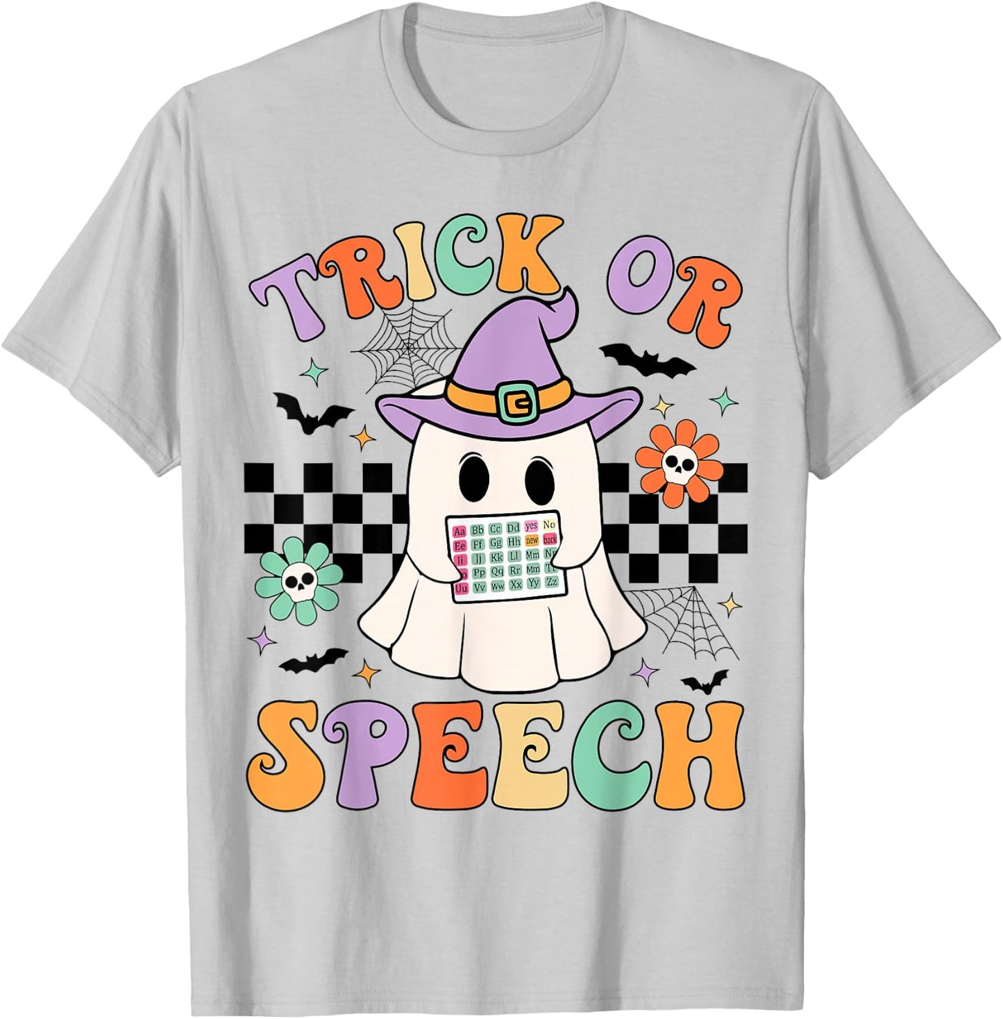 Trick or Speech Retro SLP Halloween Speech Therapy Halloween T-Shirt - T-Shirt | Ash