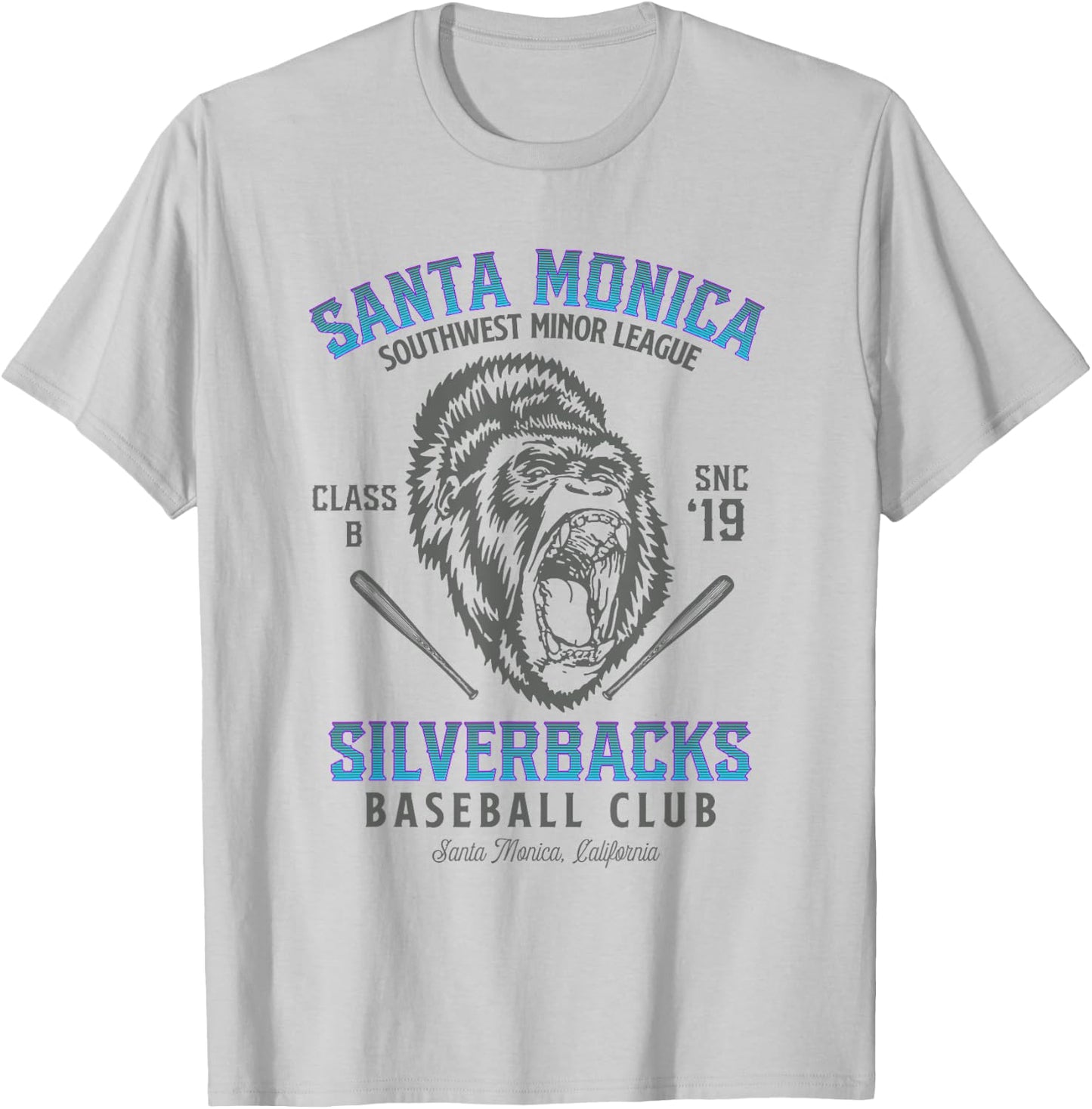 Santa Monica Silverbacks Minor League Retro Baseball Team T-Shirt - T-Shirt | Ash
