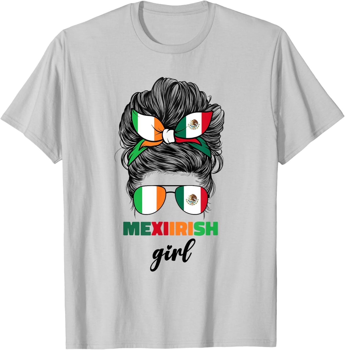 Half Mexican And Irish Mexico Ireland Flag Girl T-Shirt - T-Shirt | Ash