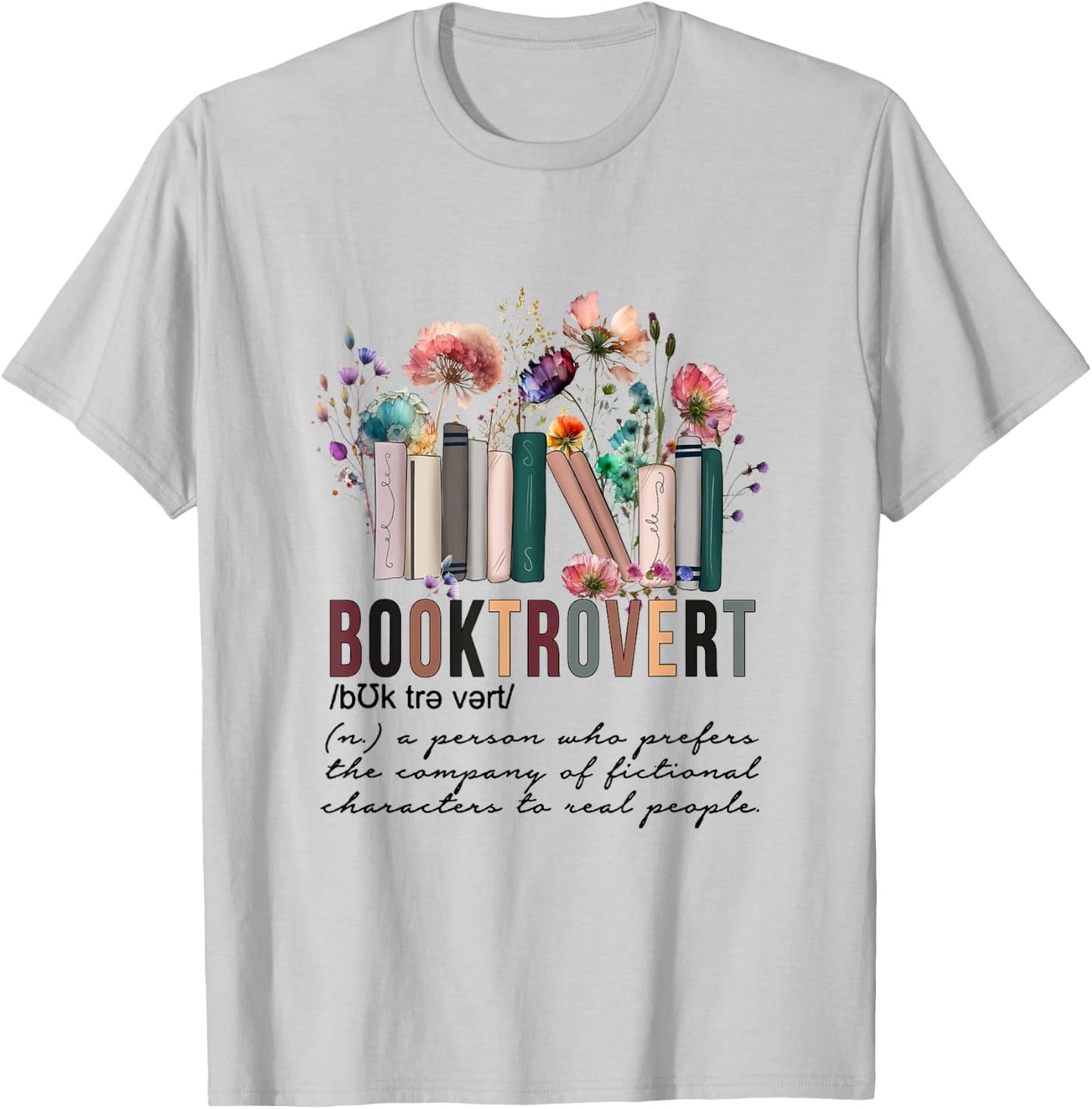 Floral Booktrovert Wildflowers Bookworm Reading Book Lovers T-Shirt - T-Shirt | Ash
