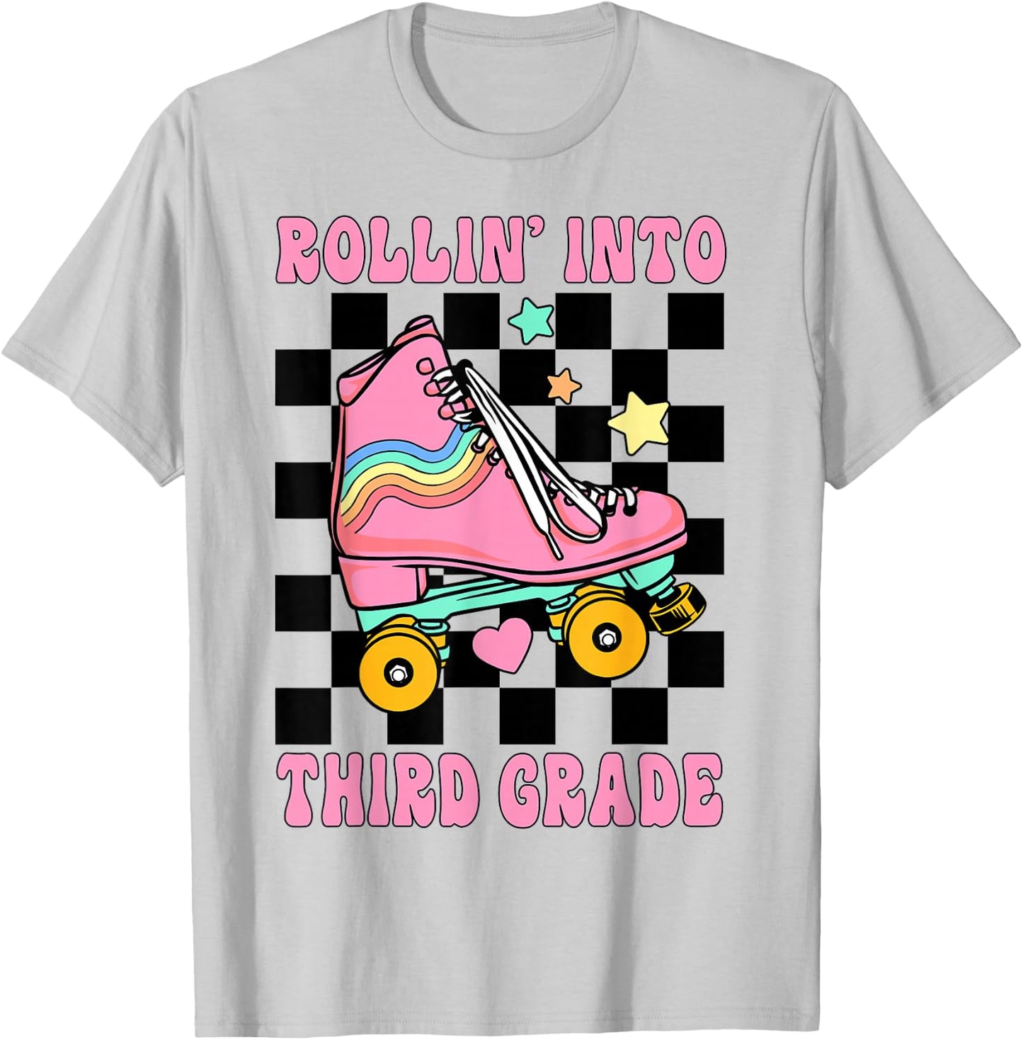 Rolling Into Third Grade Retro Roller Skates Back To School T-Shirt - T-Shirt | Ash
