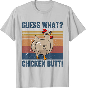 Funny Animal Guess What Chicken Butt Cute Chickens Buffs T-Shirt - T-Shirt | Ash