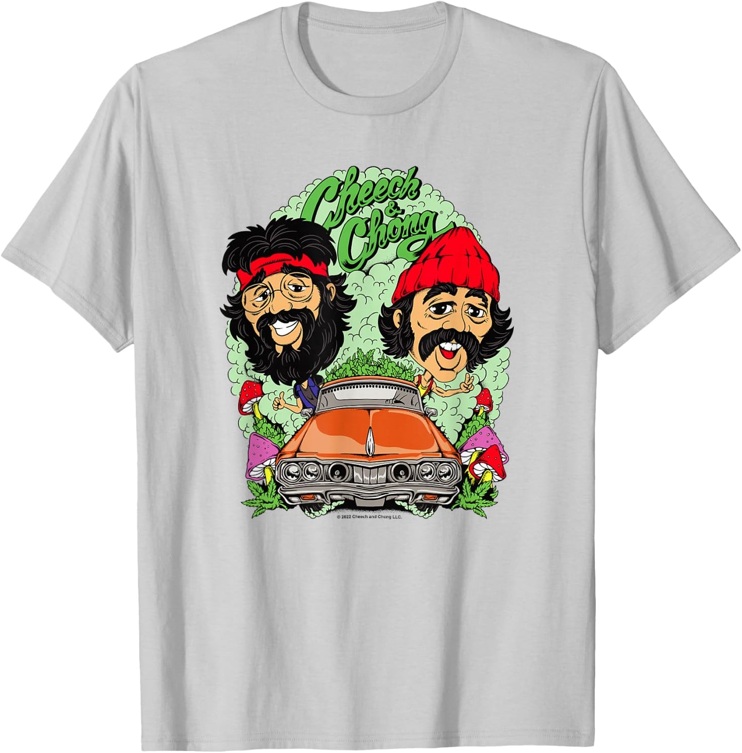 Cheech & Chong Driving Having A Trip Cartoon Style T-Shirt - T-Shirt | Ash