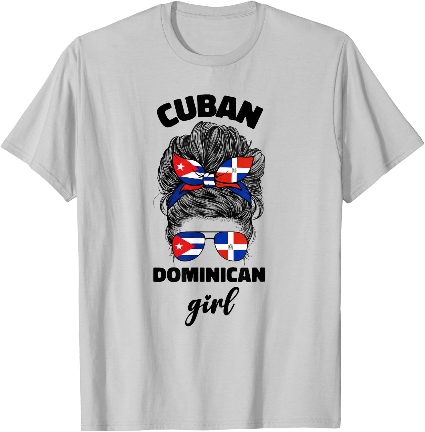 Half Dominican Republic And Cuban Cuba Flag Girl Women Mix T-Shirt - T-Shirt | Ash