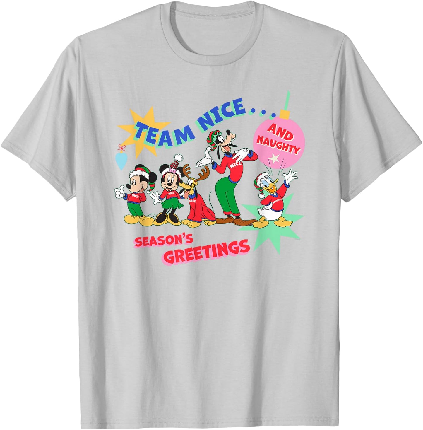 Disney Mickey & Pals Christmas Holiday Team Nice…and Naughty T-Shirt - T-Shirt | Ash