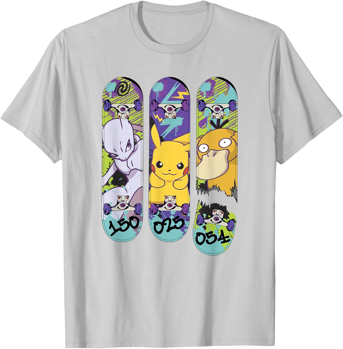 Pokémon Mewtwo Pikachu Psyduck Generation 1 Skateboards T-Shirt - T-Shirt | Ash