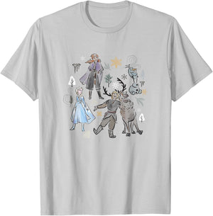 Disney Frozen Elsa Anna Kristoff and Sven Outline Group Shot T-Shirt - T-Shirt | Ash