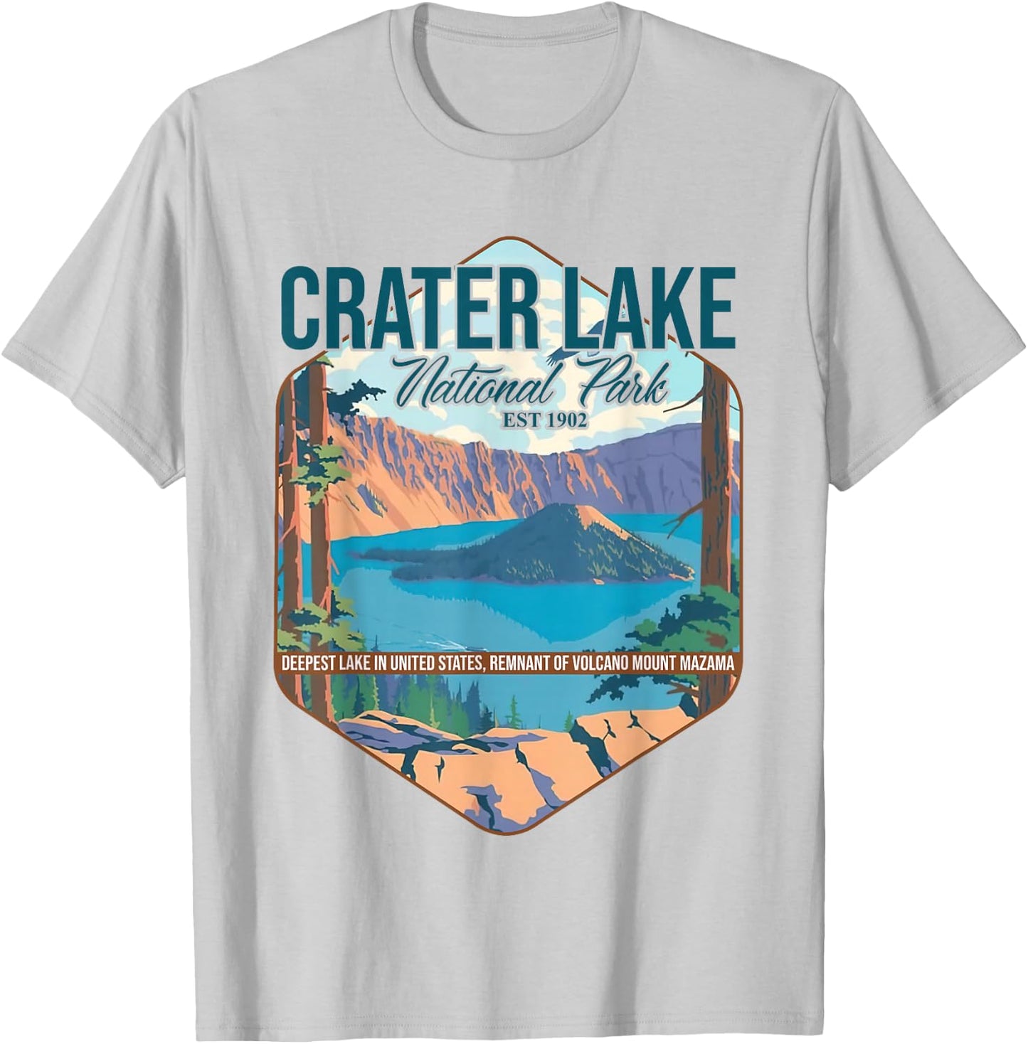 Camper Nature Lover Camping Hiking Crater Lake National Park T-Shirt - T-Shirt | Ash