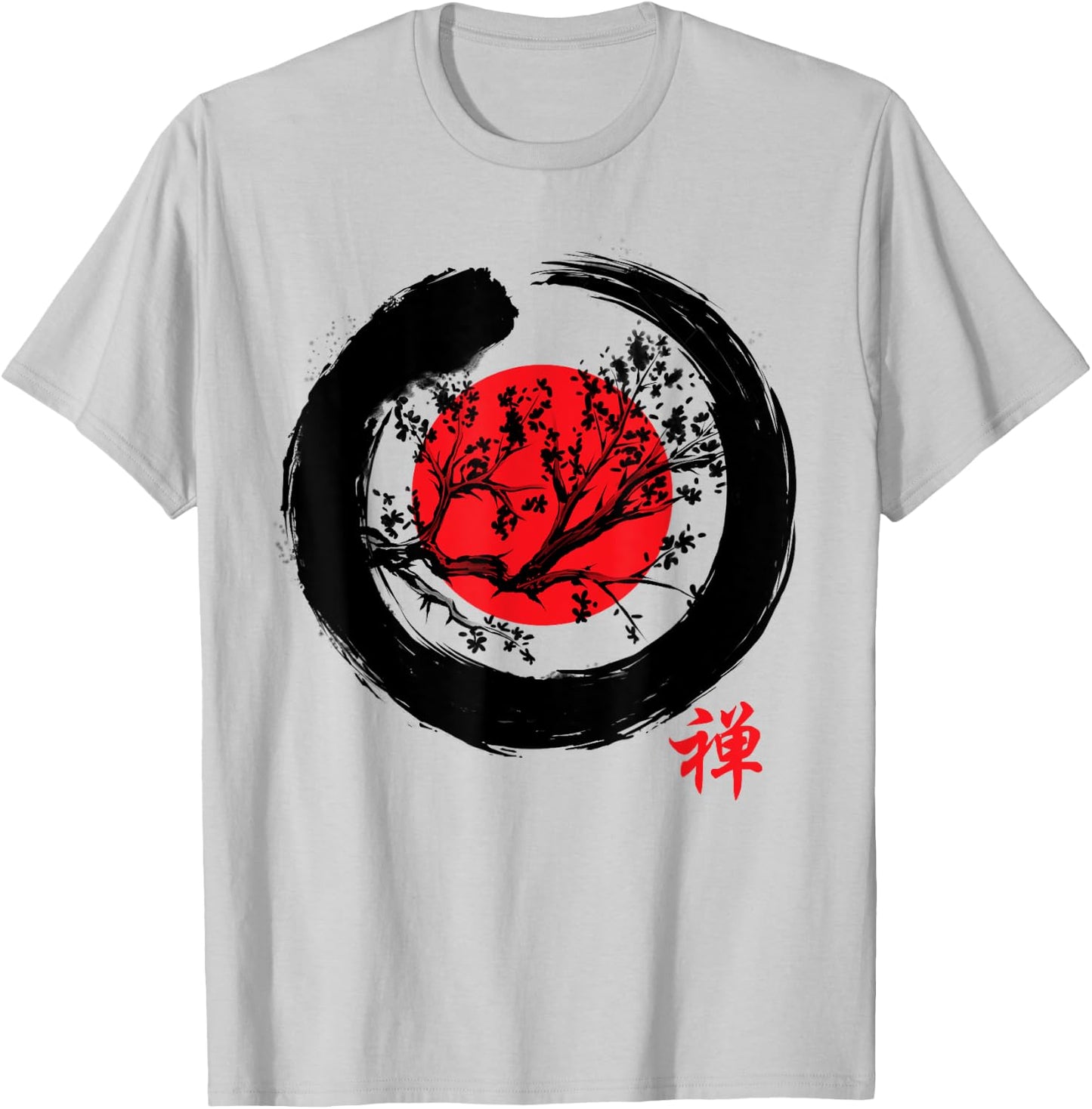 Japanese Calligraphy - Zen Buddhist Enso Circle Meditation T-Shirt - T-Shirt | Ash