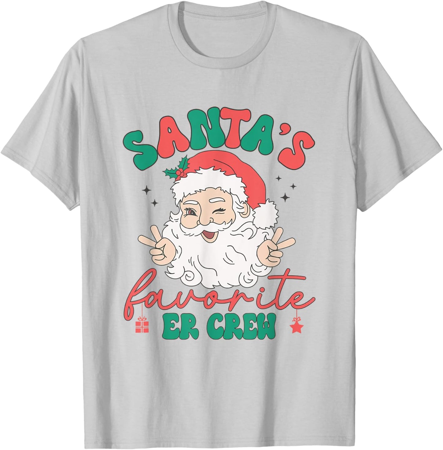 Retro Santas Favorite ER Crew Christmas Emergency Department T-Shirt - T-Shirt | Ash