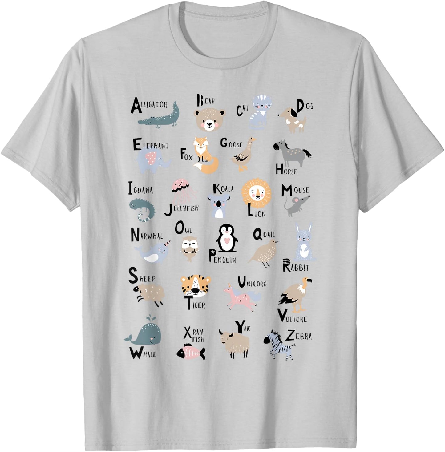 ABC Animals Identification A-Z Types Of Zoo Animals Alphabet T-Shirt - T-Shirt | Ash