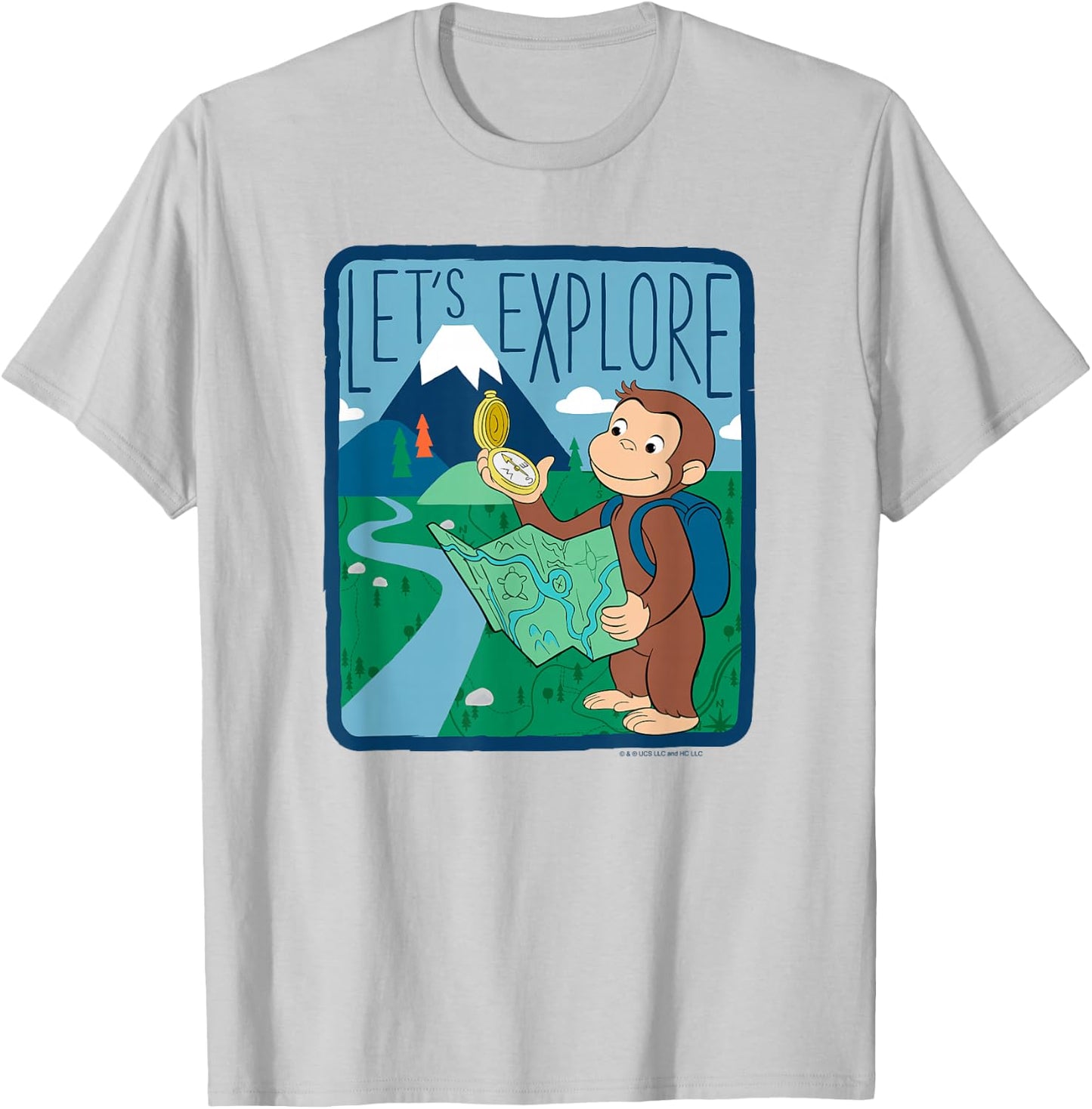 Curious George Let's Explore Outdoor George Map T-Shirt - T-Shirt | Ash