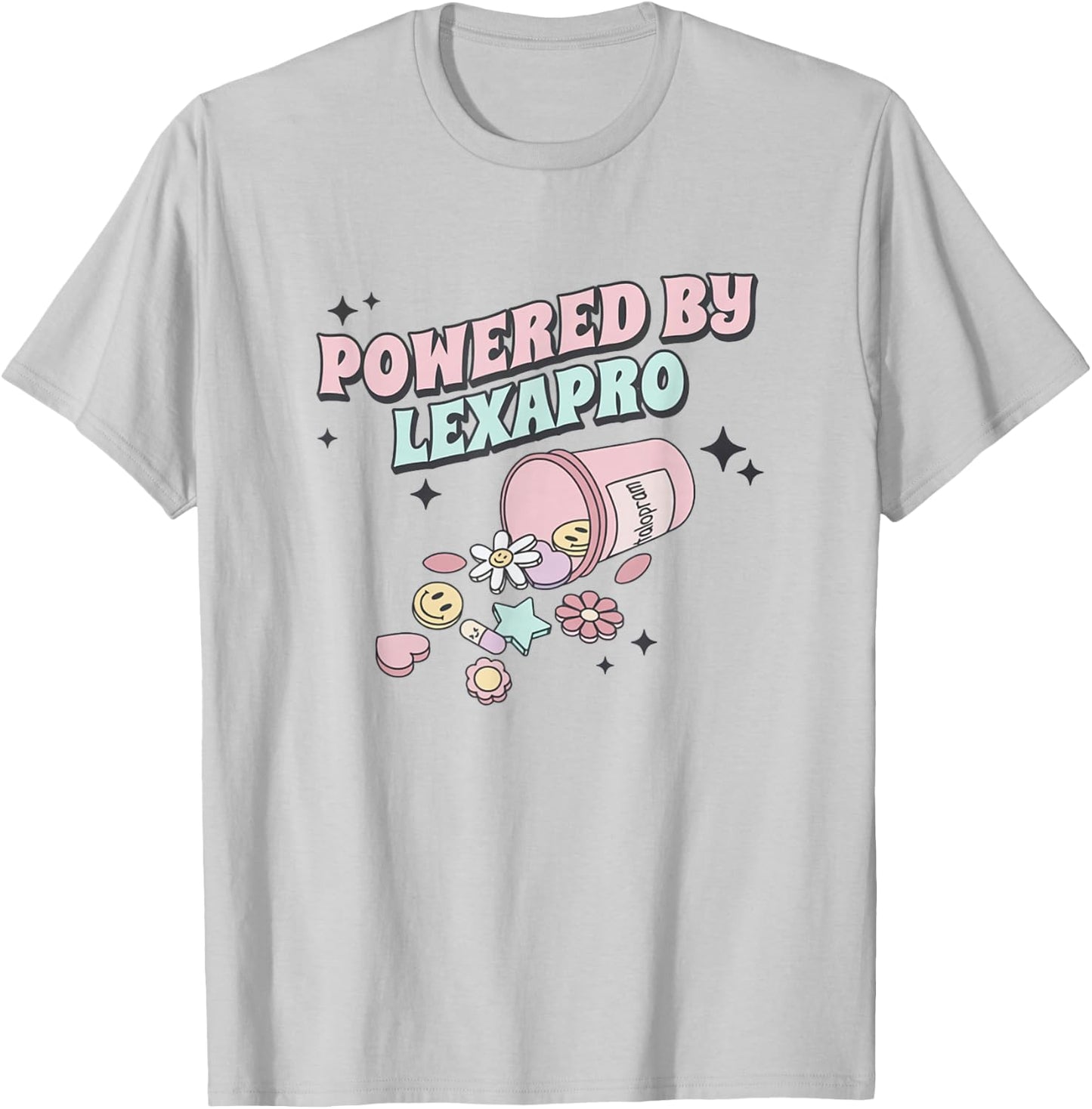 Powered by Lexapro Retro Mental Health Take Your Meds T-Shirt - T-Shirt | Ash
