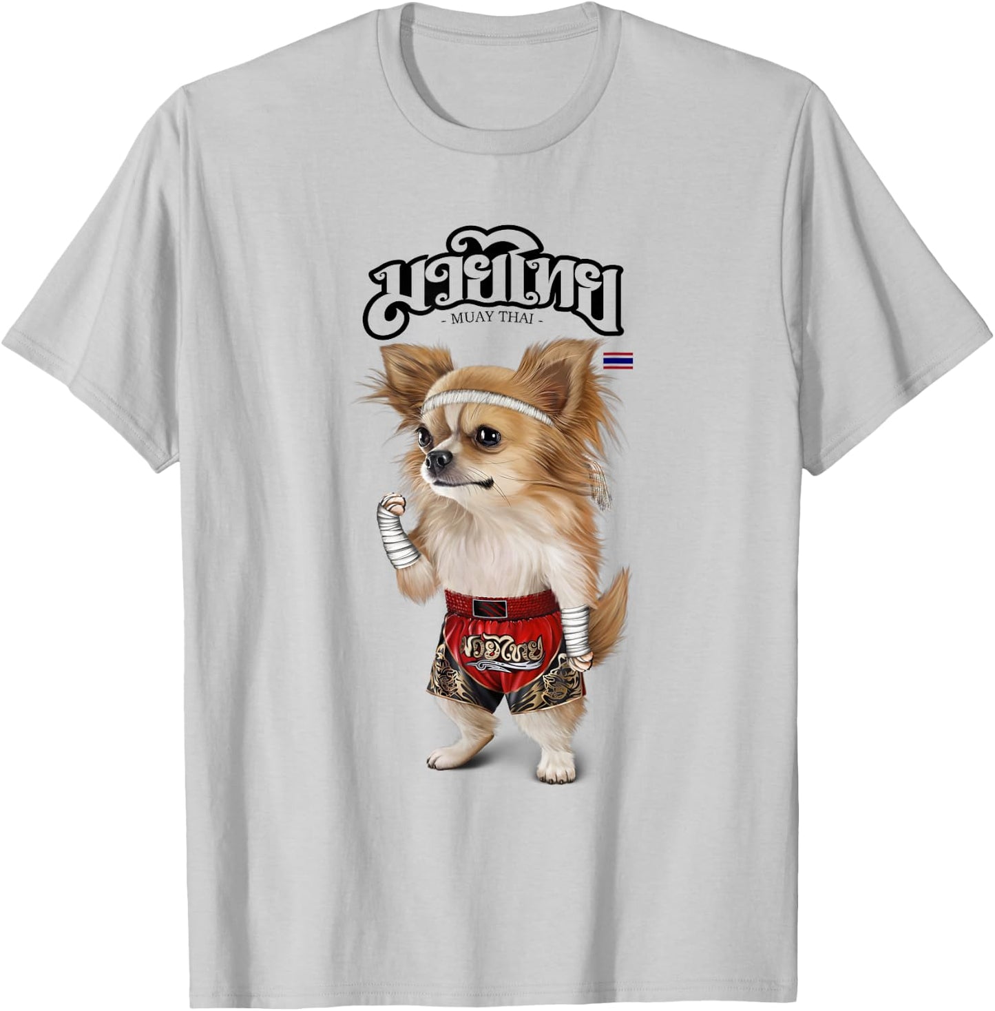 Chihuahua Dog as Muay Thai Kick Boxing Champion T-Shirt - T-Shirt | Ash