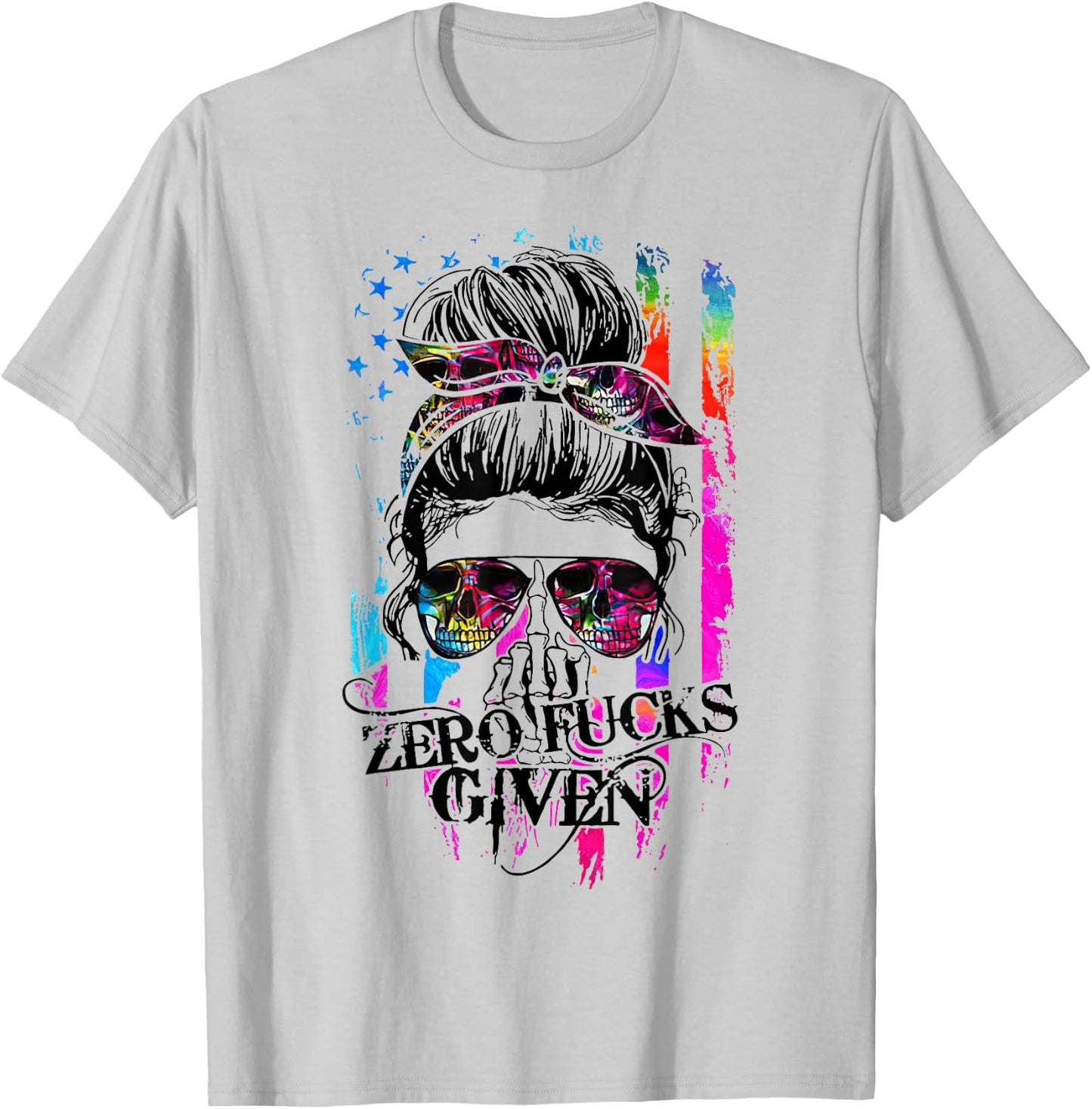 Zero Fucks Given Skull Women Flag Skeleton Rainbow T-Shirt - T-Shirt | Ash