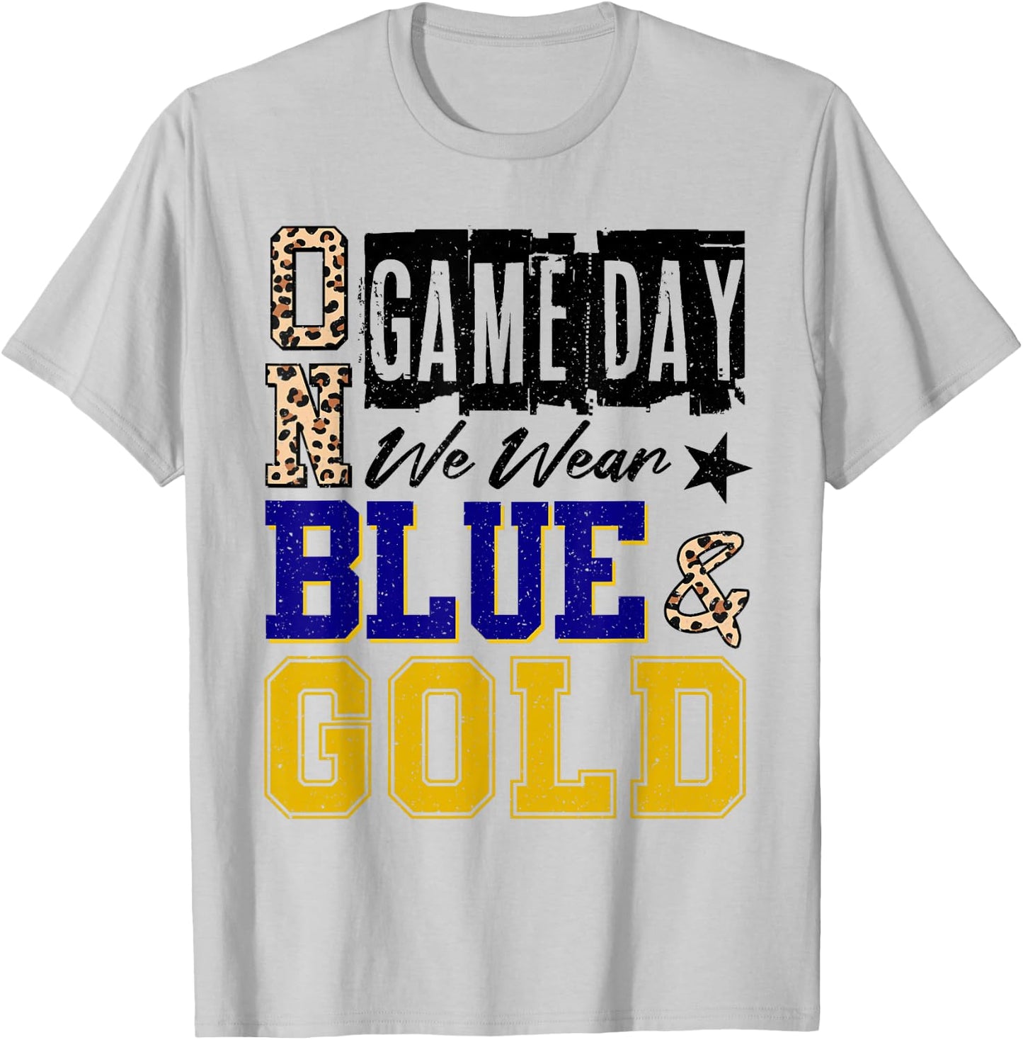 On Gameday Football We Wear Blue and Gold School Spirit T-Shirt - T-Shirt | Ash