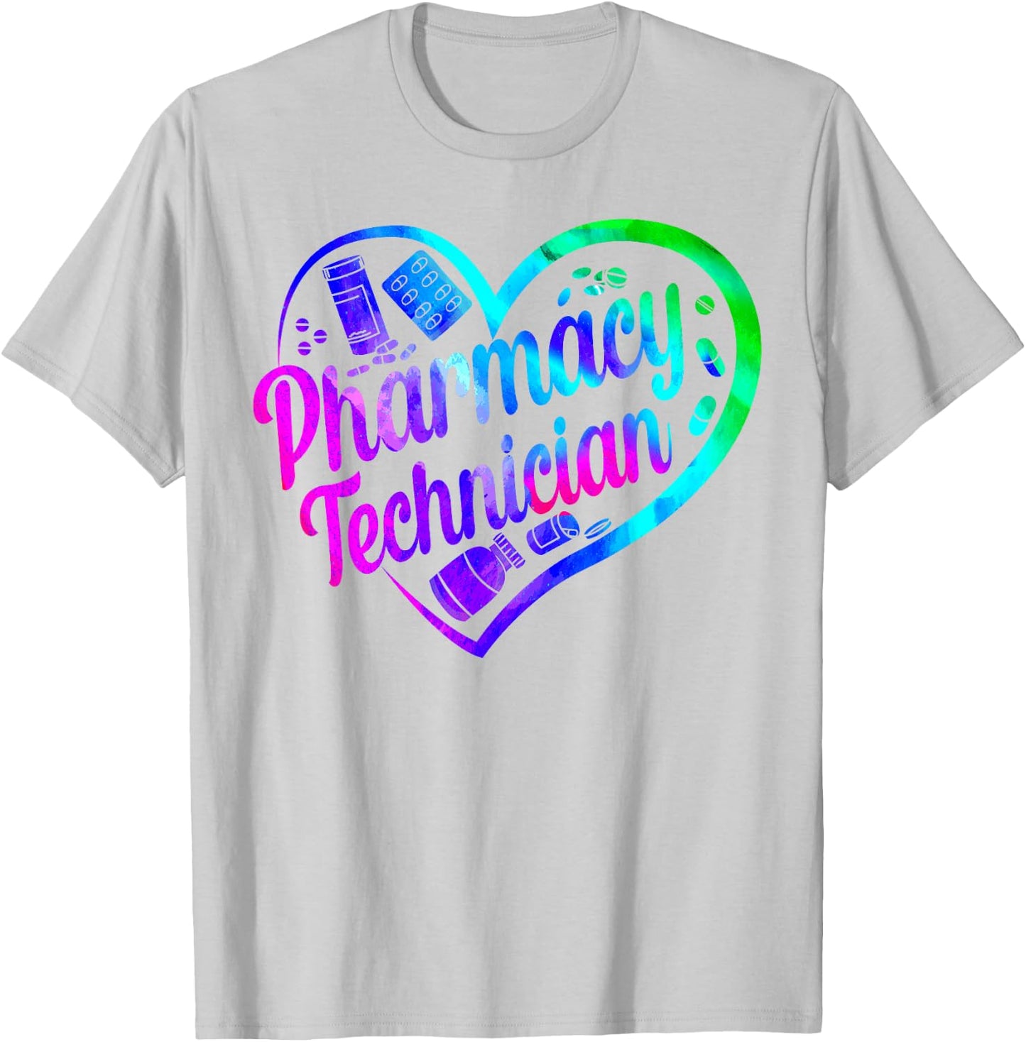 Pharmacy Tech Technician Pharmacist Student Heart Watercolor T-Shirt - T-Shirt | Ash