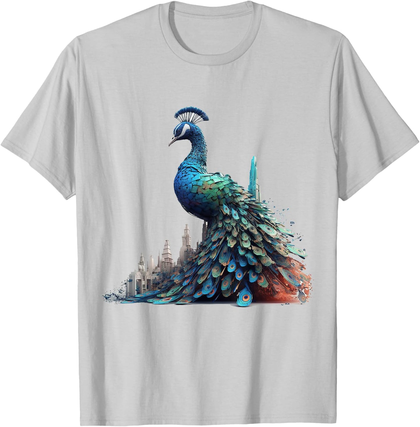 Peacock Architecture Artwork | Animal Motif Peacock T-Shirt - T-Shirt | Ash