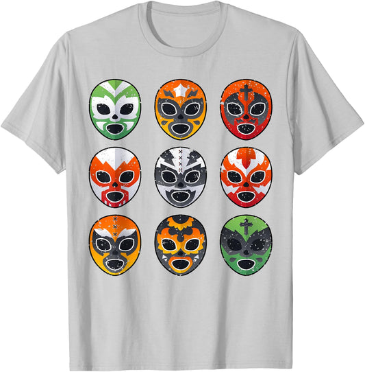 Lucha Libre Masks Shirt Boy Men Mexican Wrestling Cinco Mayo T-Shirt - T-Shirt | Ash