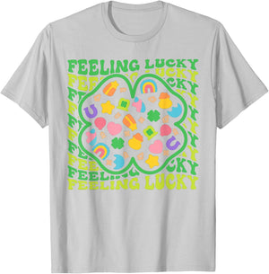 Feeling Lucky Charms St. Patrick's Day Irish Shamrock Clover T-Shirt - T-Shirt | Ash