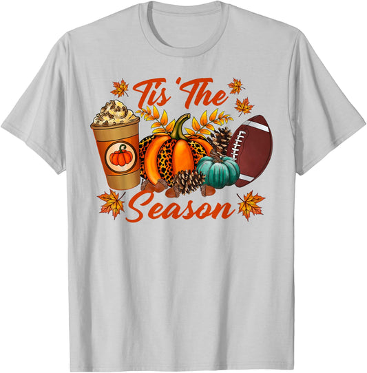 Tis The Season Fall Pumpkin Football Cute Pumpkin Women Fall T-Shirt - T-Shirt | Ash