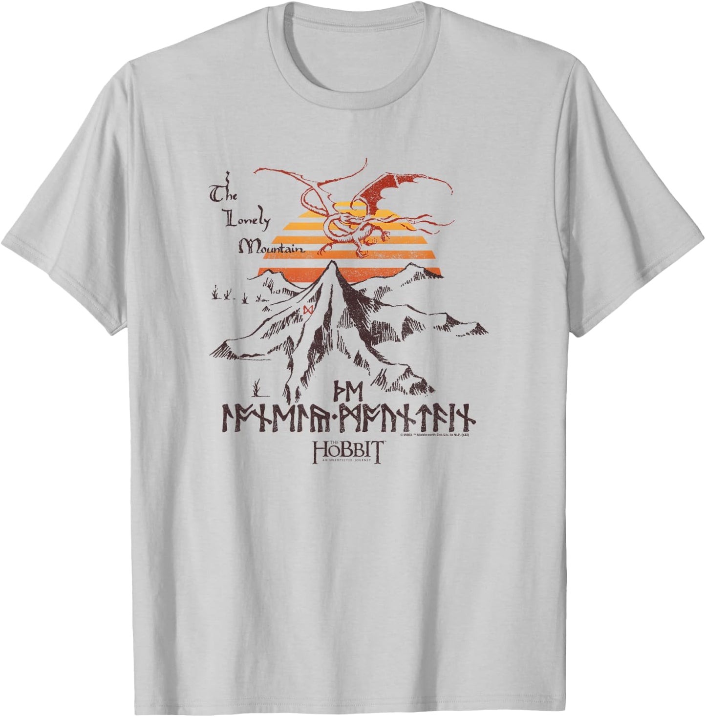 The Hobbit The Lonely Mountain Dragon Sunset T-Shirt - T-Shirt | Ash