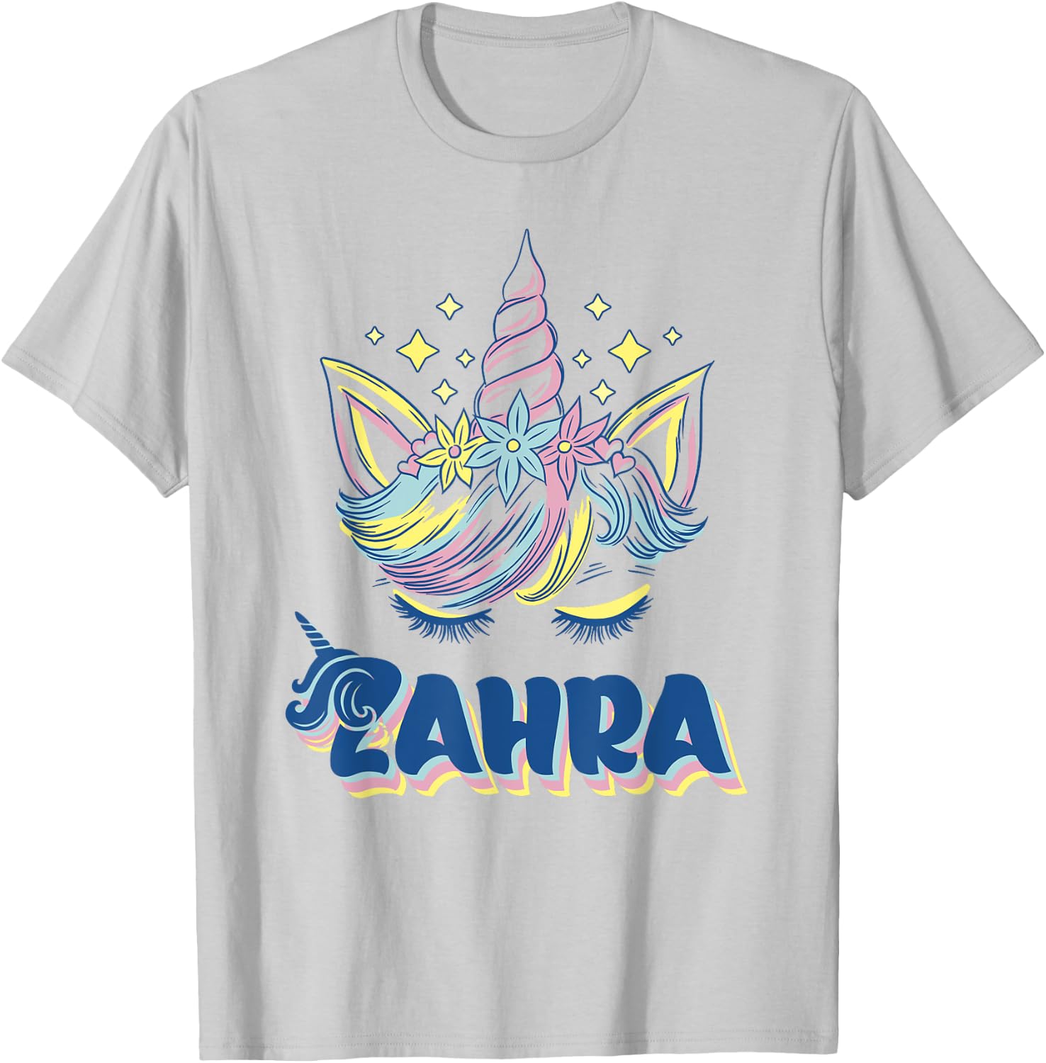 Zahra personalized custom name Rainbow Unicorn crown T-Shirt - T-Shirt | Ash