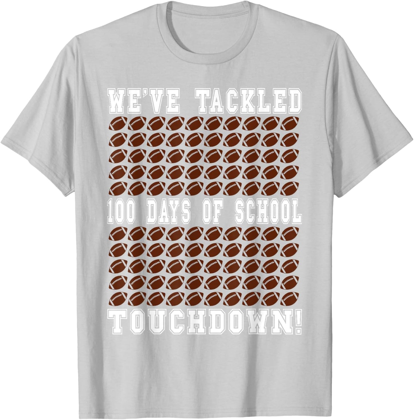 Football Counting 100 Days of School T-Shirt - T-Shirt | Ash