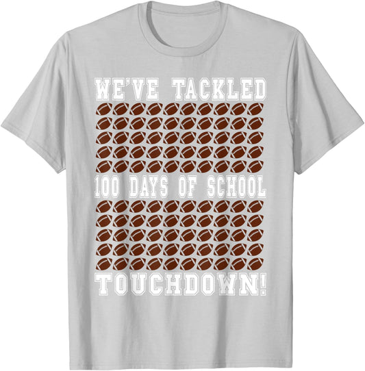Football Counting 100 Days of School T-Shirt - T-Shirt | Ash
