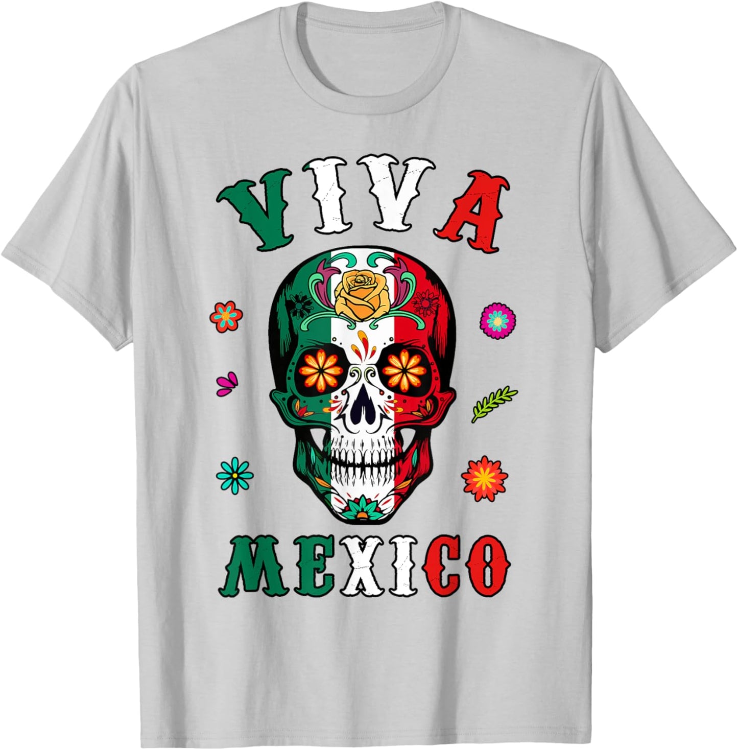 Viva Mexico-Shirt Mexican Flag Skull Women Men Boy Outfit T-Shirt - T-Shirt | Ash