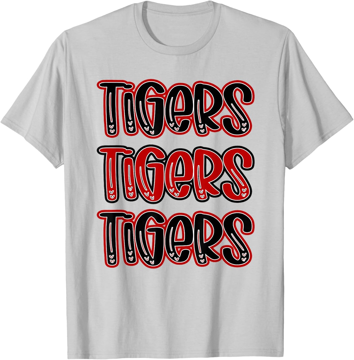 Tigers Repeating School Spirit Red Black T-Shirt - T-Shirt | Ash