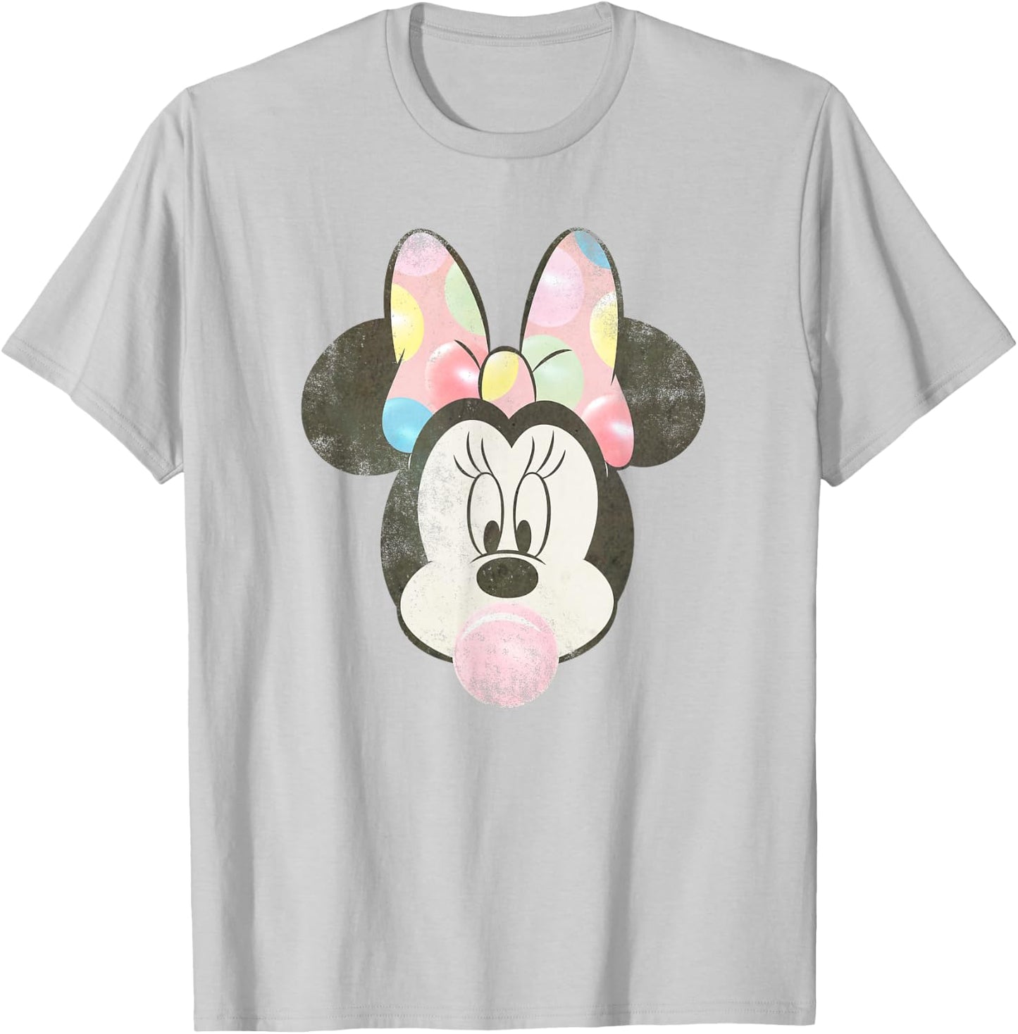 Disney Minnie Mouse Retro Bubblegum Big Face Portrait T-Shirt - T-Shirt | Ash