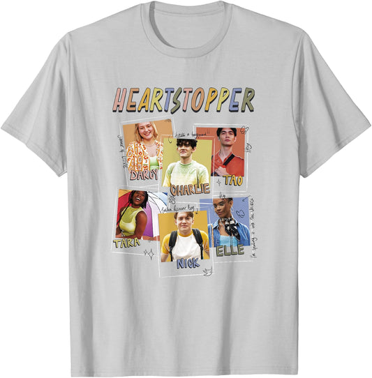 Heartstopper Doodle Polaroids Main Characters Group Shot T-Shirt - T-Shirt | Ash