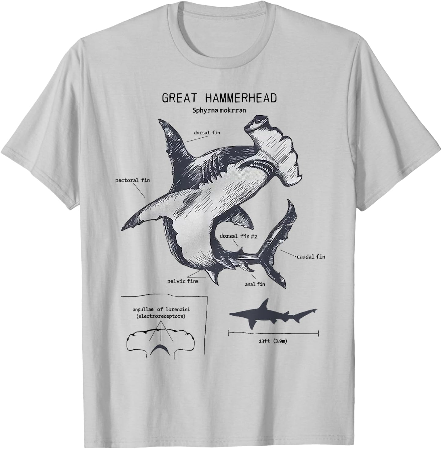 Great Hammerhead Anatomy Marine Biologist T-Shirt - T-Shirt | Ash