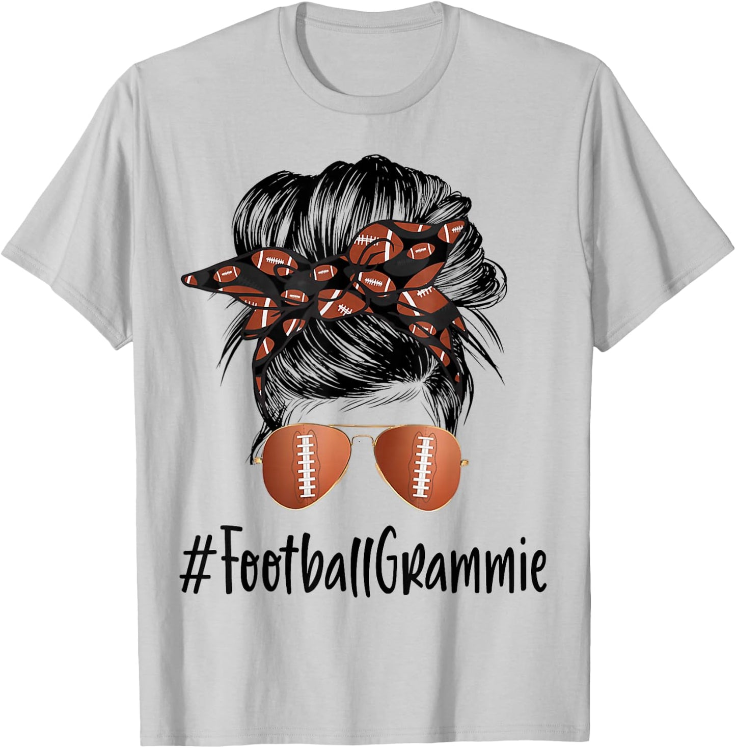 Football Grammie Life Messy Bun Football Player Mother's Day T-Shirt - T-Shirt | Ash