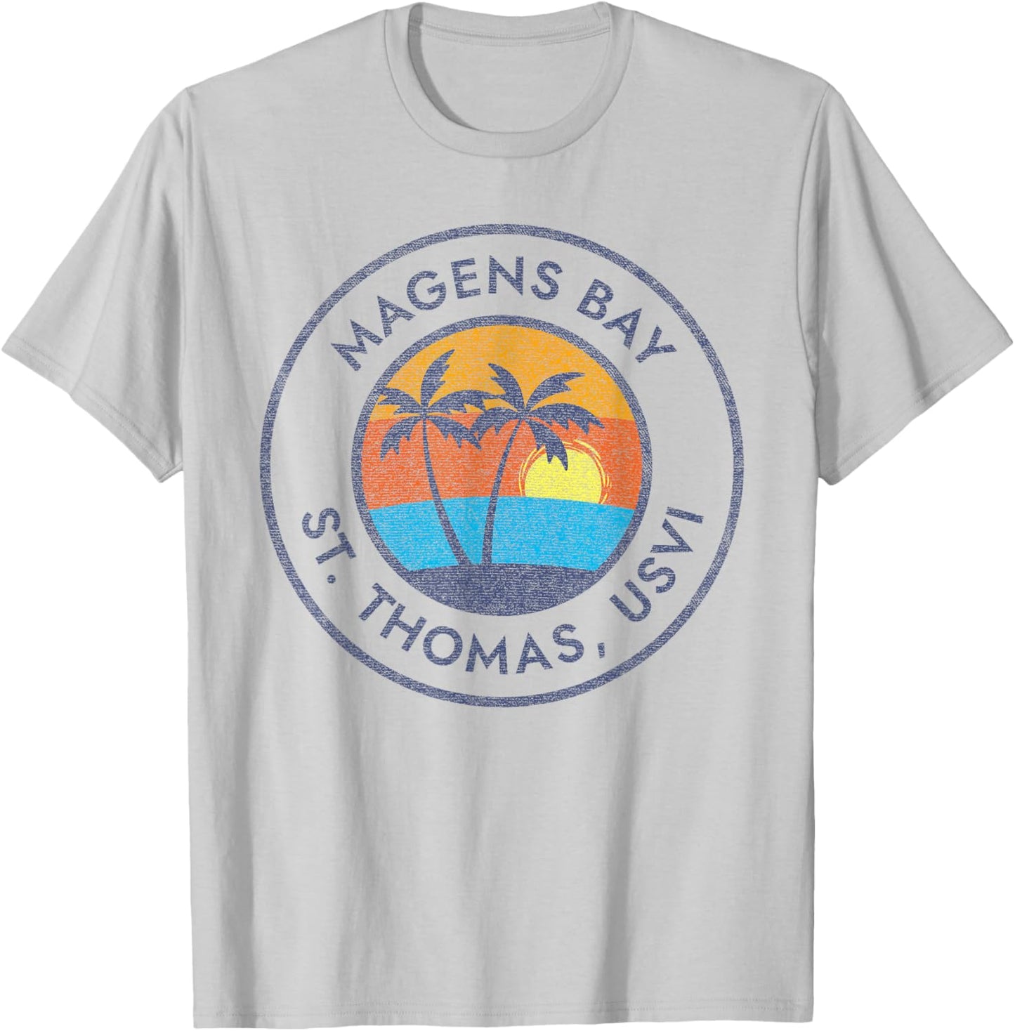 Magens Bay, St. Thomas USVI Vintage Sunset Faded Distressed T-Shirt - T-Shirt | Ash